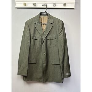 Cinque Wool Linen Blazer Jacket Mens 52 Green Pockets Summer Lined 3 Button‎